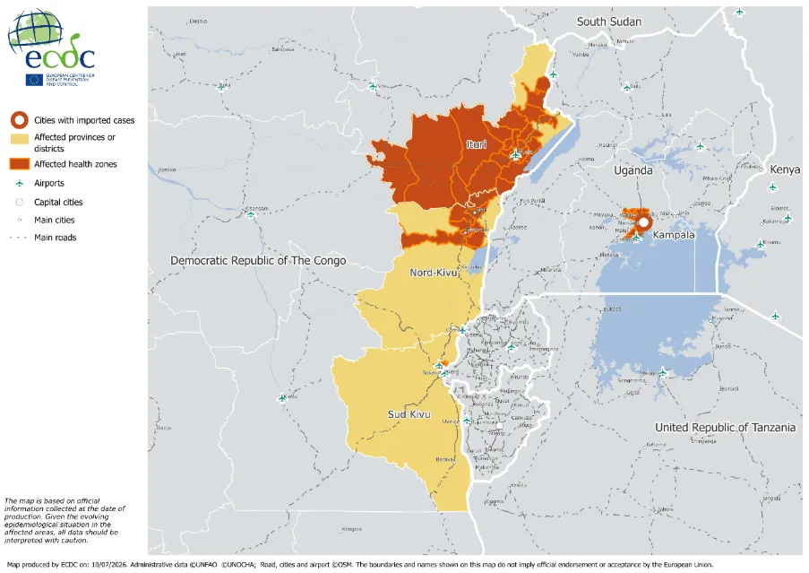 Ebola ECDC map produced 26052026